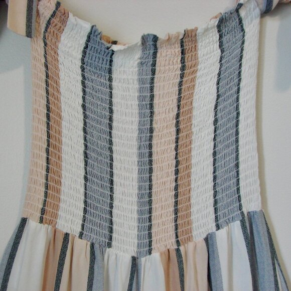 Wide Leg Jumpsuit Smocked Top Striped Off Shoulder Ocean Drive Beach Medium - Picture 6 of 15